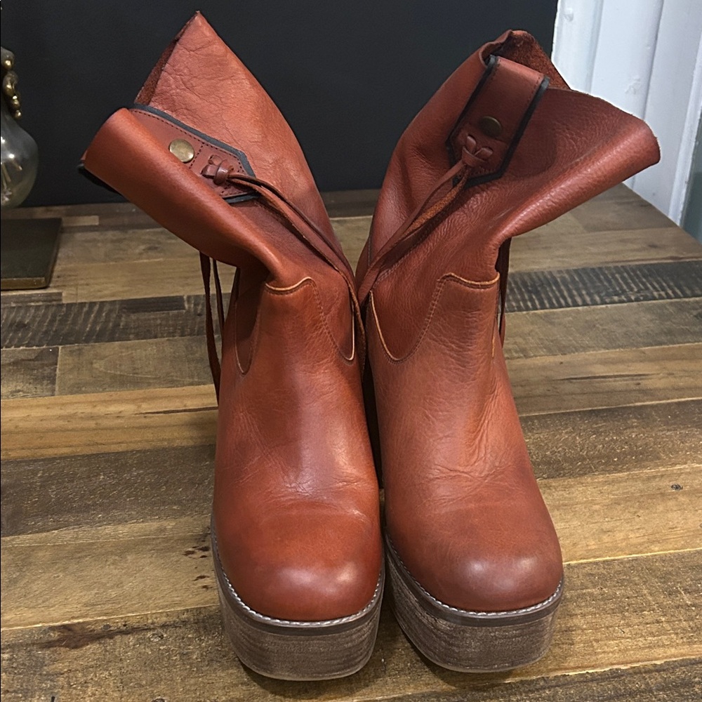 Free People Brown Leather Platform Boots